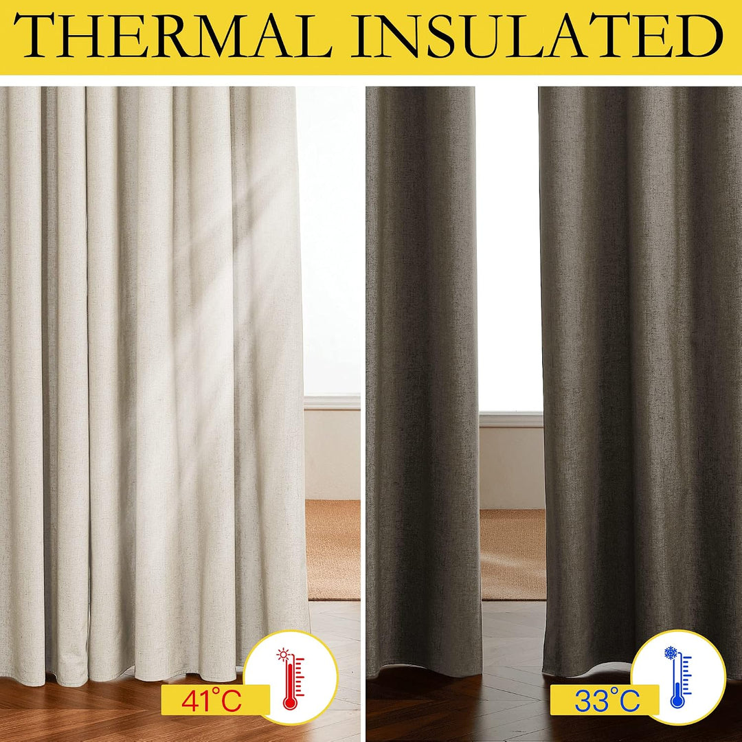 Beige Blackout Grommet Curtains with White Liner, 52 x 84 in, Set of 2 - Just Closeouts Canada Inc.