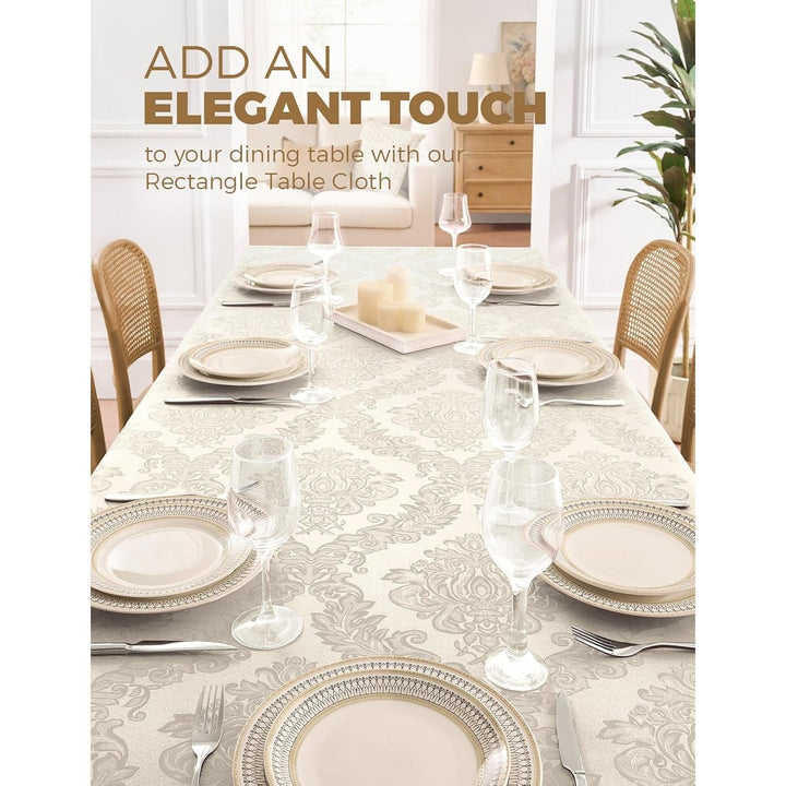 Beige Floral Table Cloths Rectangular 60 x 84 Inch (6-8 Seats),Waterproof & Stain Resistant Wrinkle-Free Damask Tablecloth Covers for Dining Kitchen Buffet Table, Wedding Indoor Outdoor - Just Closeouts Canada Inc.X004O46URV