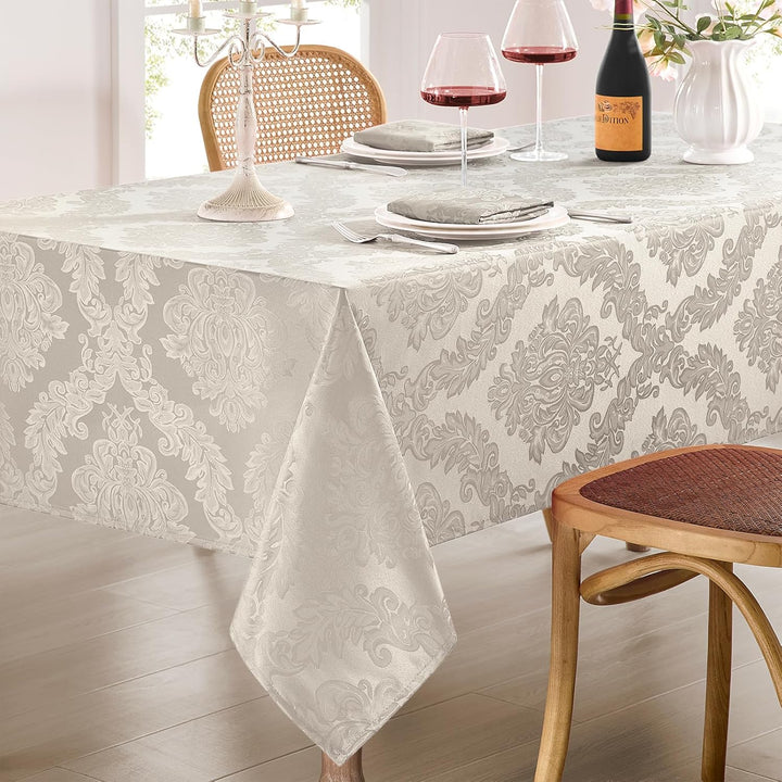 Beige Floral Table Cloths Rectangular 60 x 84 Inch (6-8 Seats),Waterproof & Stain Resistant Wrinkle-Free Damask Tablecloth Covers for Dining Kitchen Buffet Table, Wedding Indoor Outdoor - Just Closeouts Canada Inc.X004O46URV