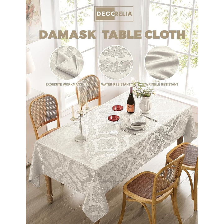Beige Floral Table Cloths Rectangular 60 x 84 Inch (6-8 Seats),Waterproof & Stain Resistant Wrinkle-Free Damask Tablecloth Covers for Dining Kitchen Buffet Table, Wedding Indoor Outdoor - Just Closeouts Canada Inc.X004O46URV