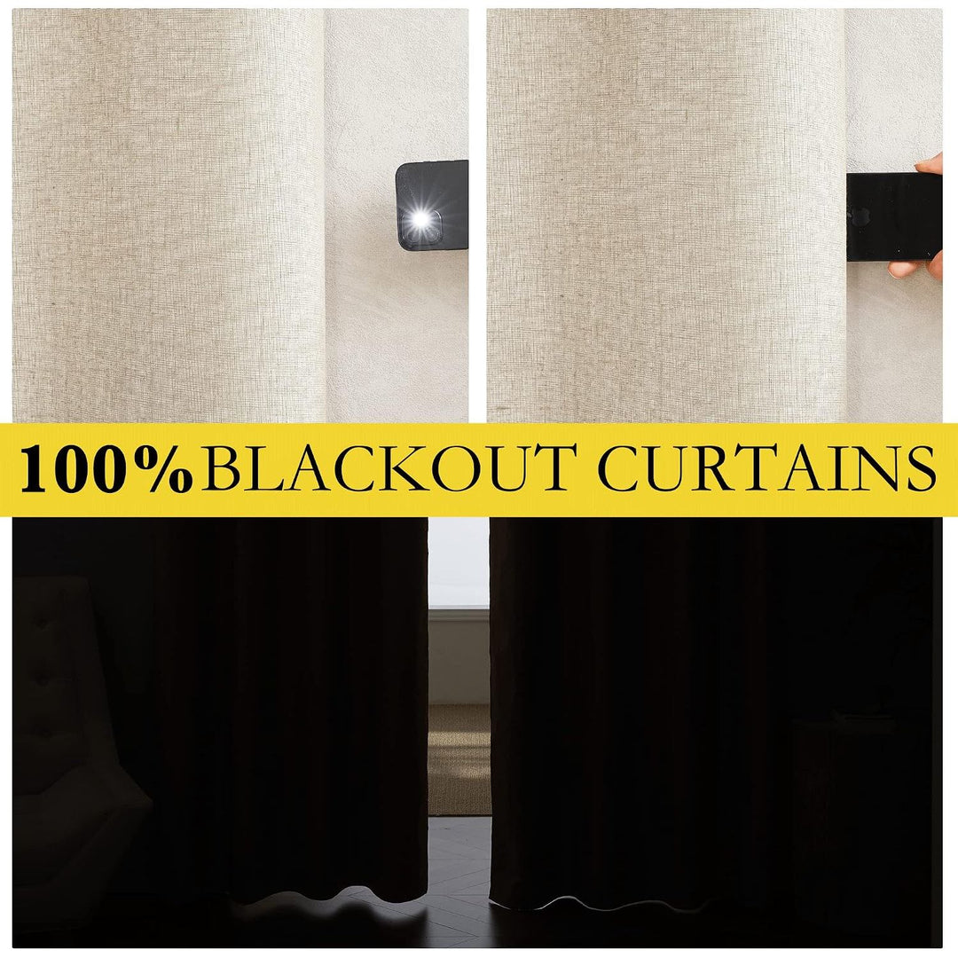 Beige Linen-Blend Blackout Curtains, 2 Panels, 52 x 84 in - Just Closeouts Canada Inc.