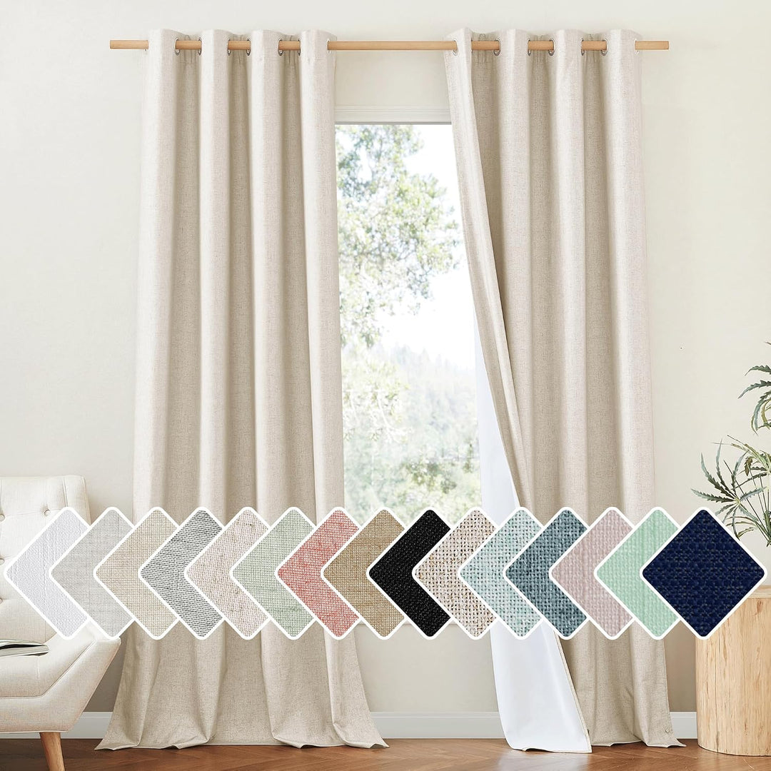 Beige Linen-Blend Blackout Grommet Curtains, 52 x 95 in, 2 Panels - Just Closeouts Canada Inc.