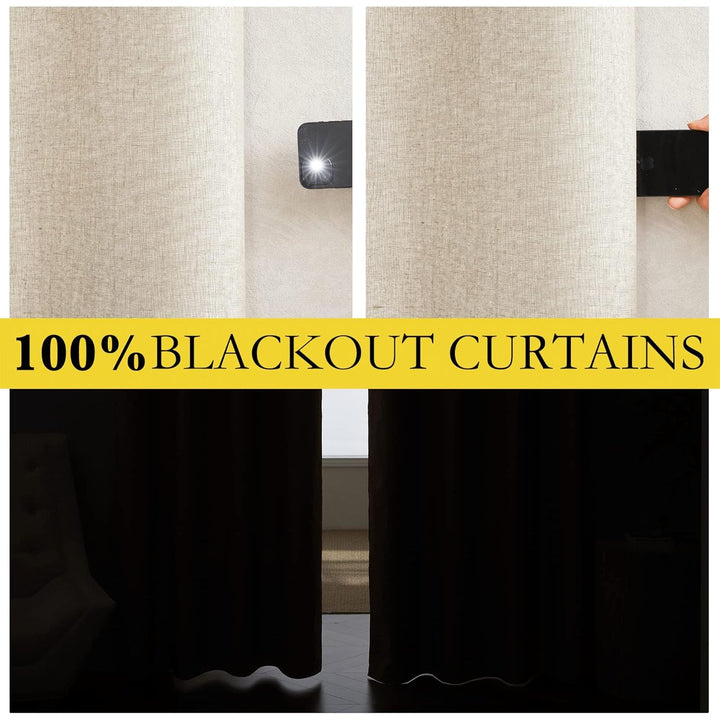 Beige Linen-Blend Blackout Grommet Curtains, 52 x 95 in, 2 Panels - Just Closeouts Canada Inc.