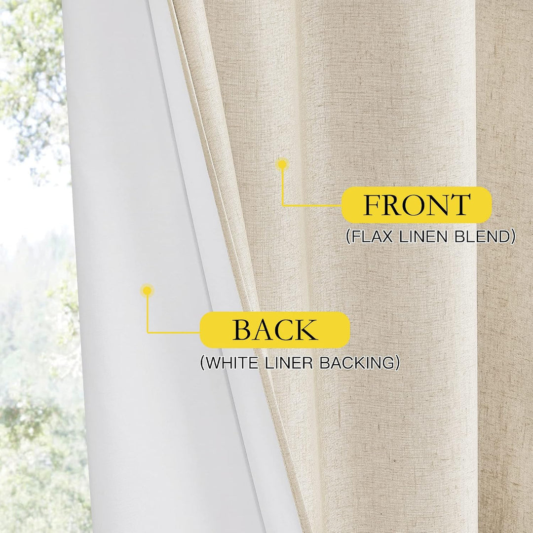 Beige Linen-Blend Blackout Grommet Curtains, 52 x 95 in, 2 Panels - Just Closeouts Canada Inc.