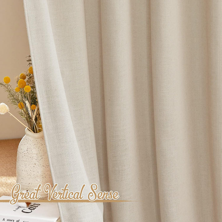 Beige Linen-Blend Light-Filtering Curtains, 52 x 84 in, 2 Panels - Just Closeouts Canada Inc.