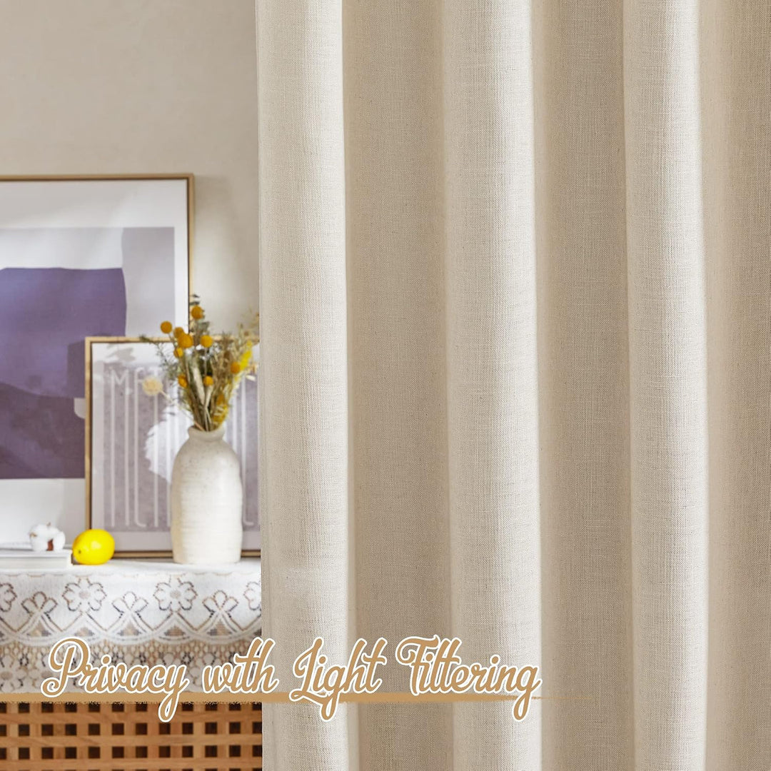 Beige Linen-Blend Light-Filtering Curtains, 52 x 84 in, 2 Panels - Just Closeouts Canada Inc.