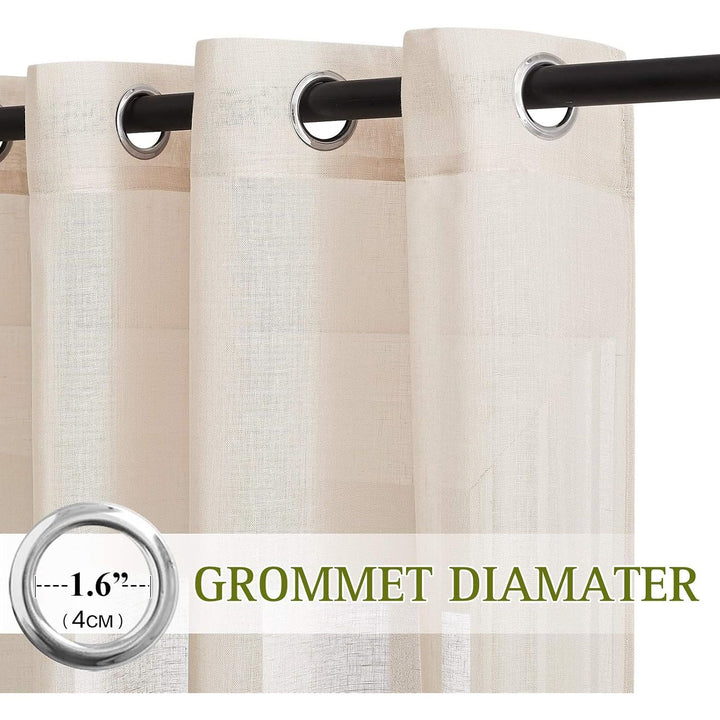 Beige Linen-Blend Sheer Grommet Curtains, 52 x 108 in, 2 Panels - Just Closeouts Canada Inc.