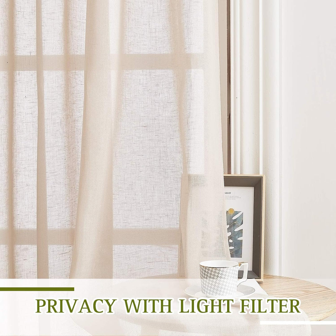 Beige Linen-Blend Sheer Grommet Curtains, 52 x 108 in, 2 Panels - Just Closeouts Canada Inc.