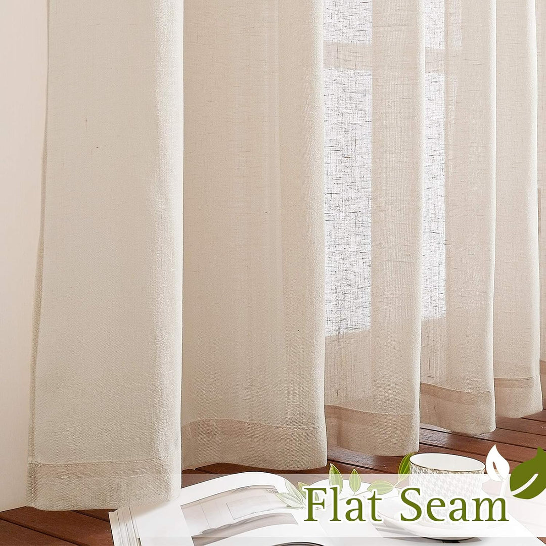 Beige Linen-Blend Sheer Grommet Curtains, 52 x 108 in, 2 Panels - Just Closeouts Canada Inc.