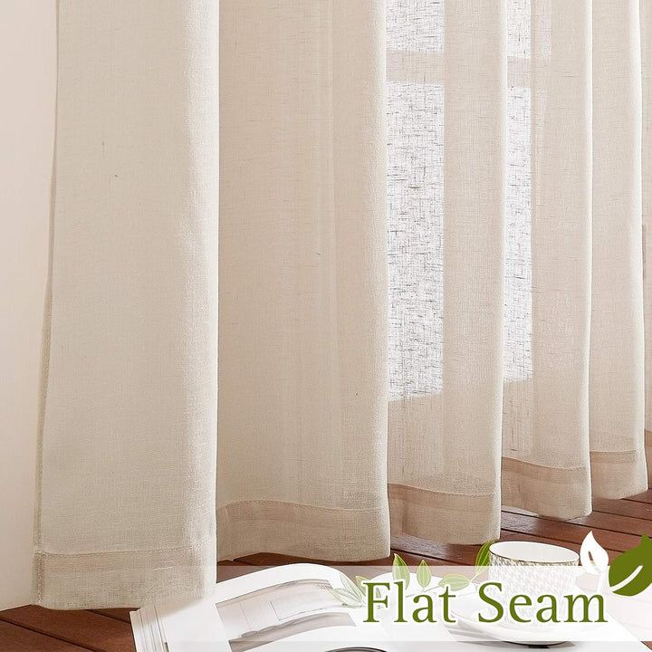 Beige Linen-Blend Sheer Grommet Curtains, 52 x 108 in, 2 Panels - Just Closeouts Canada Inc.