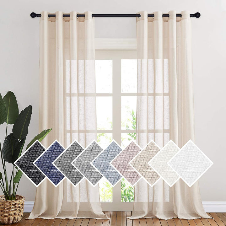 Beige Linen-Blend Sheer Grommet Curtains, 52 x 108 in, 2 Panels - Just Closeouts Canada Inc.