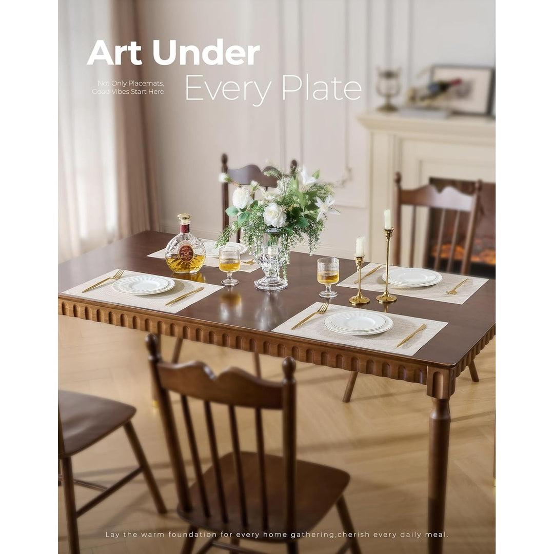 Beige White Placemats Set of 6 - Heat Resistant Non - Slip Place mats for Dining Table, Washable Durable PVC Vinyl Woven Table Mats(Beige White, 6) - Just Closeouts Canada Inc.