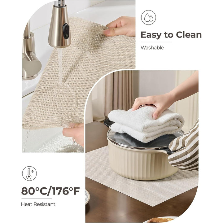 Beige White Placemats Set of 6 - Heat Resistant Non - Slip Place mats for Dining Table, Washable Durable PVC Vinyl Woven Table Mats(Beige White, 6) - Just Closeouts Canada Inc.