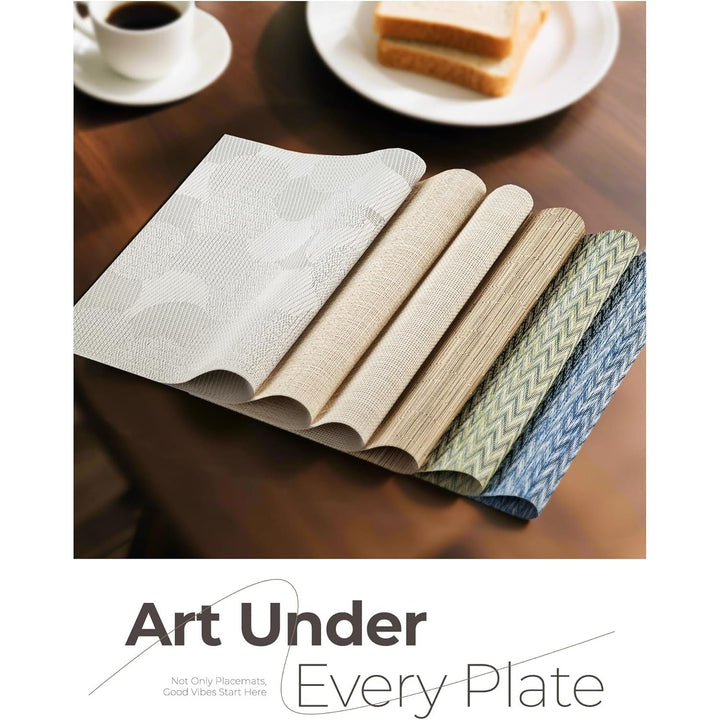 Beige White Placemats Set of 6 - Heat Resistant Non - Slip Place mats for Dining Table, Washable Durable PVC Vinyl Woven Table Mats(Beige White, 6) - Just Closeouts Canada Inc.