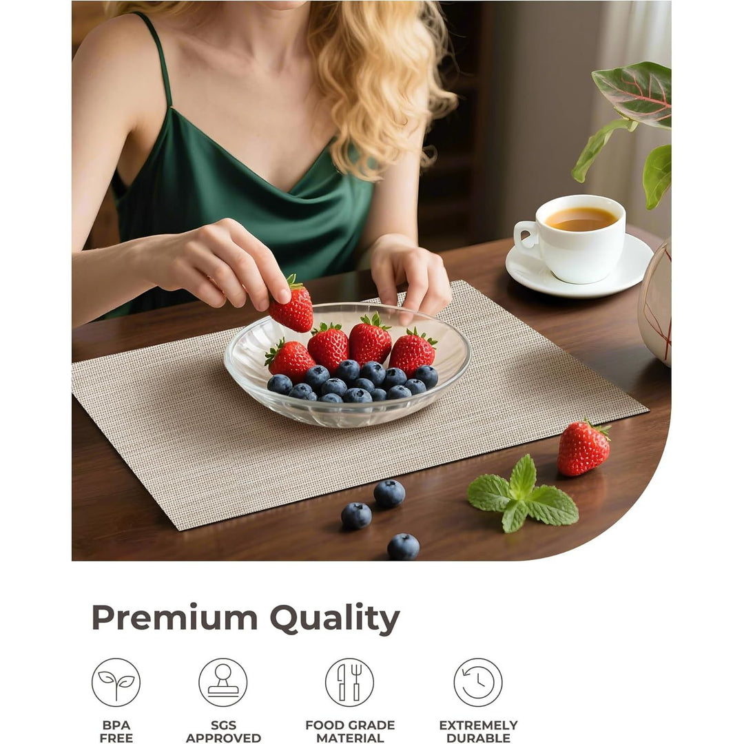 Beige White Placemats Set of 8 - Heat Resistant Non - Slip Place mats for Dining Table, Washable Durable PVC Vinyl Woven Table Mats(Beige White, 8) - Just Closeouts Canada Inc.