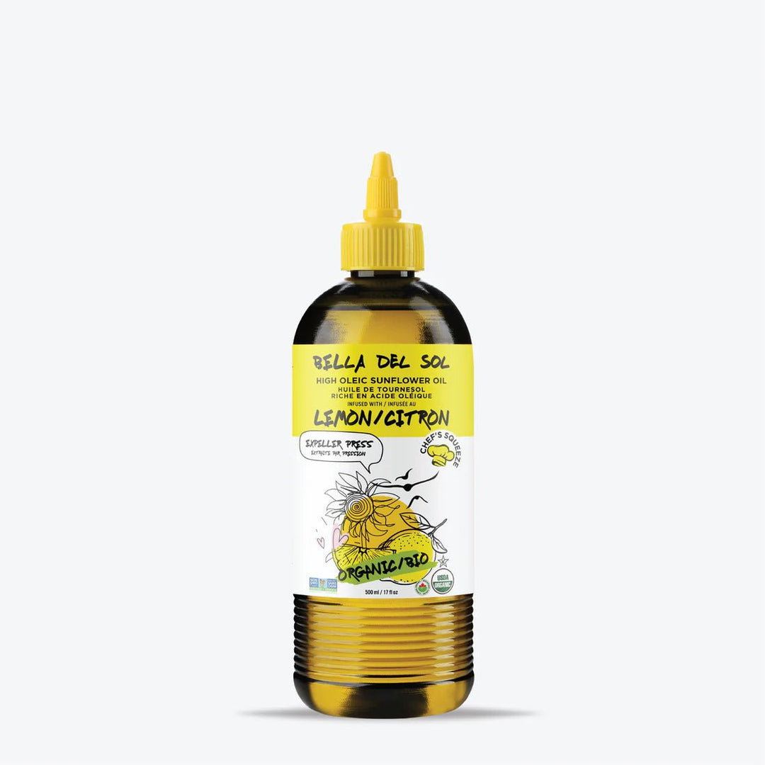 Bella Del Sol Squeezable Organic High Oleic Sunflower Oil Infused with Lemon, 750ml - Just Closeouts Canada Inc.