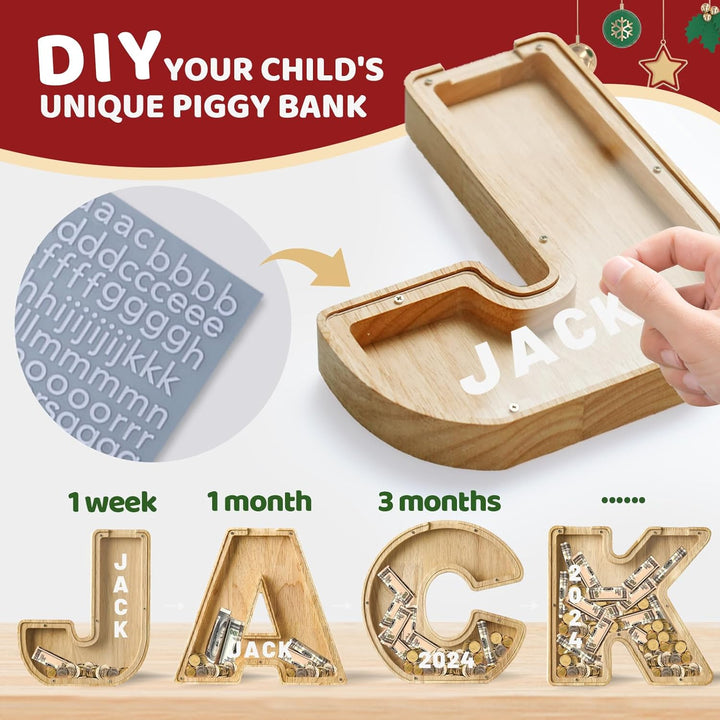 Bemaystar Letter - Piggy - Bank for Kids, Wooden Money - Box, Initial Letters Piggy - Banks for Girls Boys, 9 Inch Money Bank Coin Bank, Christmas Birthday Gifts for Kids(A) - Just Closeouts Canada Inc.
