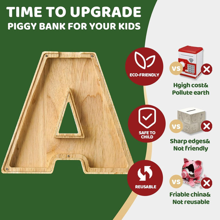 Bemaystar Letter - Piggy - Bank for Kids, Wooden Money - Box, Initial Letters Piggy - Banks for Girls Boys, 9 Inch Money Bank Coin Bank, Christmas Birthday Gifts for Kids(A) - Just Closeouts Canada Inc.