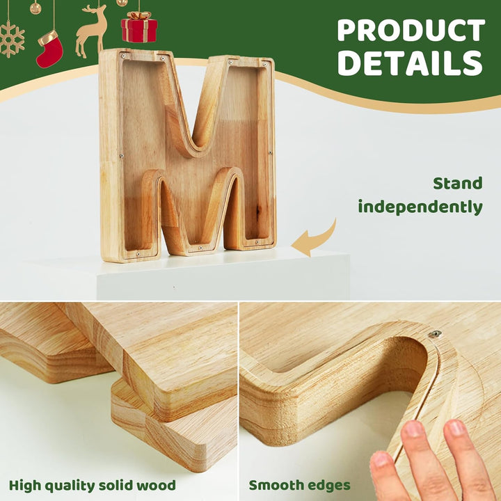 Bemaystar Letter - Piggy - Bank for Kids, Wooden Money - Box, Initial Letters Piggy - Banks for Girls Boys, 9 Inch Money Bank Coin Bank, Christmas Birthday Gifts for Kids(A) - Just Closeouts Canada Inc.