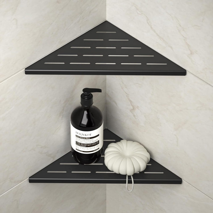 Bernkot Corner Shower Shelf 10" Matte Black 304 Stainless Steel Slot Design Recessed Corner Shelves Bathroom Shower Shelf for Tiled Wall, 2 Pack (Matte Black) - Just Closeouts Canada Inc.