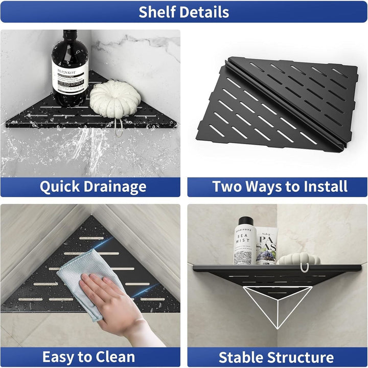 Bernkot Corner Shower Shelf 10" Matte Black 304 Stainless Steel Slot Design Recessed Corner Shelves Bathroom Shower Shelf for Tiled Wall, 2 Pack (Matte Black) - Just Closeouts Canada Inc.