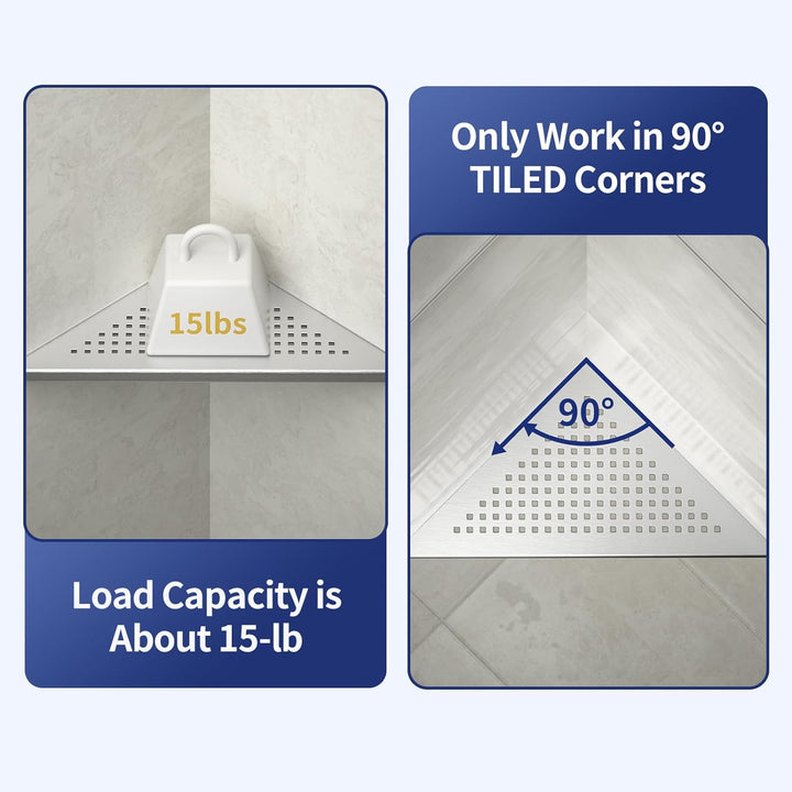Bernkot Corner Shower Shelf 2 Pack, 304 Stainless Steel Grout in Shelves for Bathroom, 10'' Recessed Shelf Rack for Tiled Wall, No Drilling Needed (10'', Silver) - Just Closeouts Canada Inc.