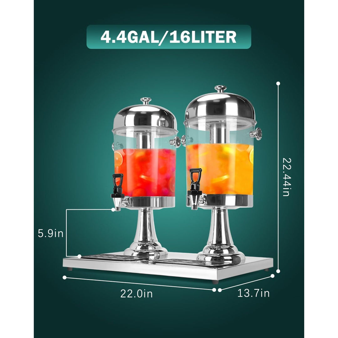 Beverage Dispenser with Stand, 16 L Stainless Steel Drink dispensers for Parties, Juice Dispenser with Ice Container, Spigot, Drip Tray, Tea Water Lemonade Dispenser, Clear Acrylic(4.4 Gallon) - Just Closeouts Canada Inc.