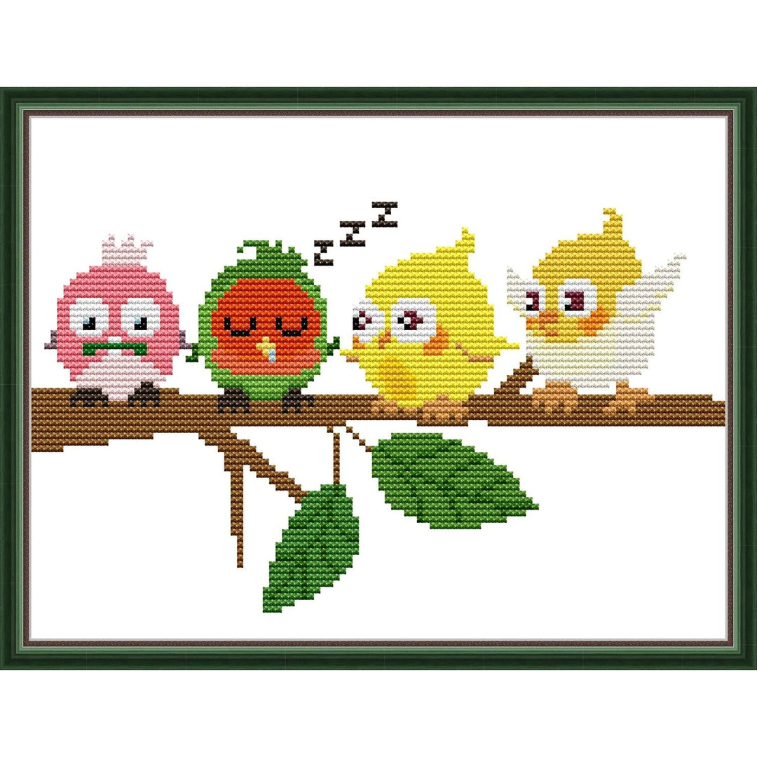 Birds on a Branch stamped cross-stitch pattern