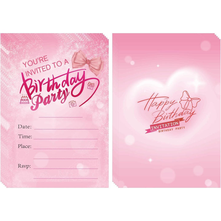 Birthday invitations for girls, 30 birthday invitations for children with words filled in, birthday invitations, decorated with pink hearts and bows - Just Closeouts Canada Inc.B0FHBSP6RK
