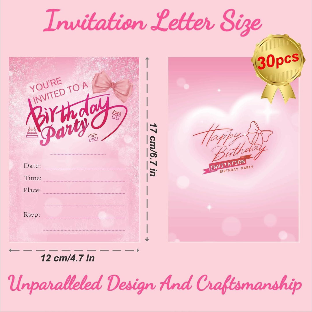 Birthday invitations for girls, 30 birthday invitations for children with words filled in, birthday invitations, decorated with pink hearts and bows - Just Closeouts Canada Inc.B0FHBSP6RK