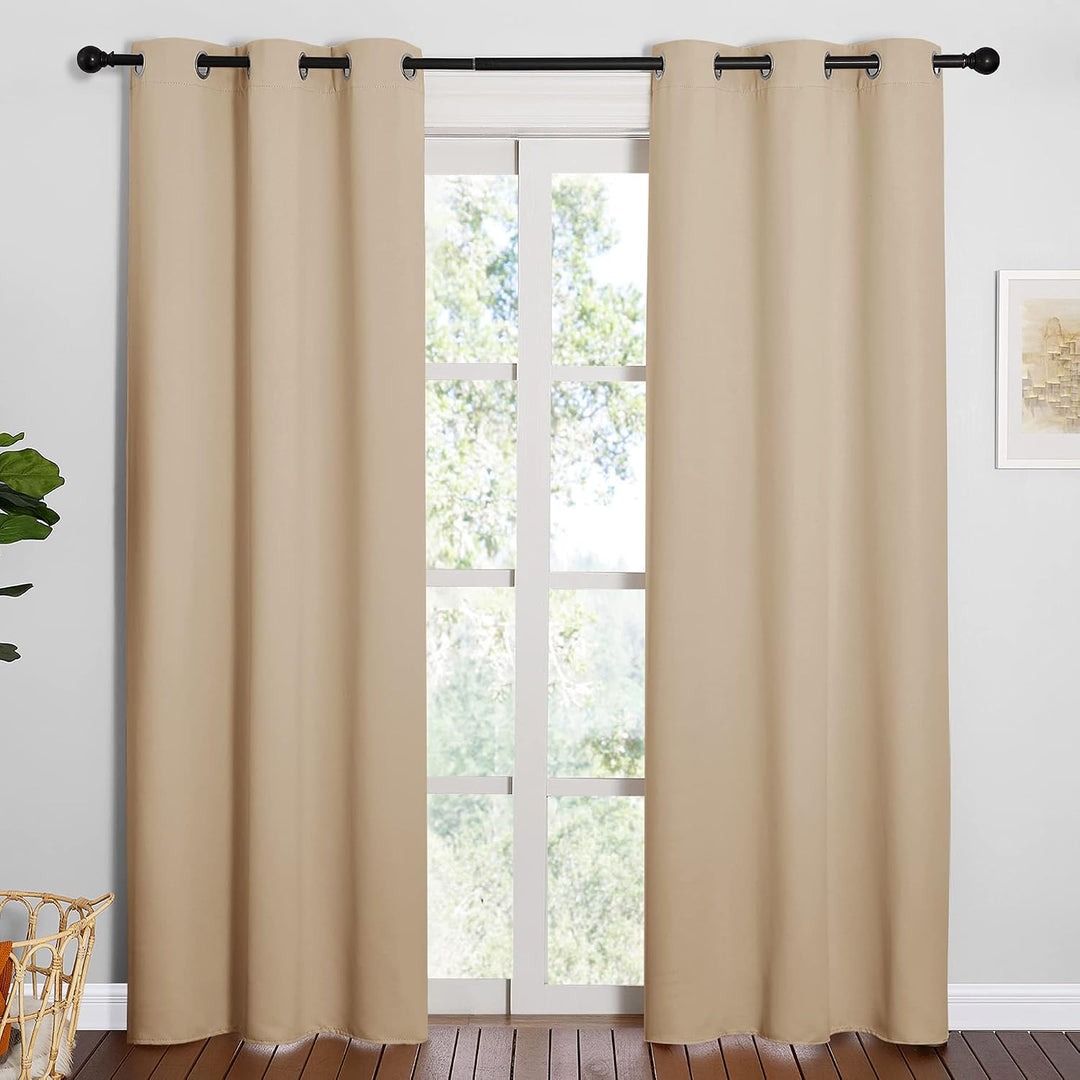 Biscotti Beige 42 x 84 in grommet curtains shown as a pair