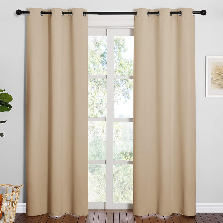 Biscotti Beige 42 x 84 in grommet curtains shown as a pair
