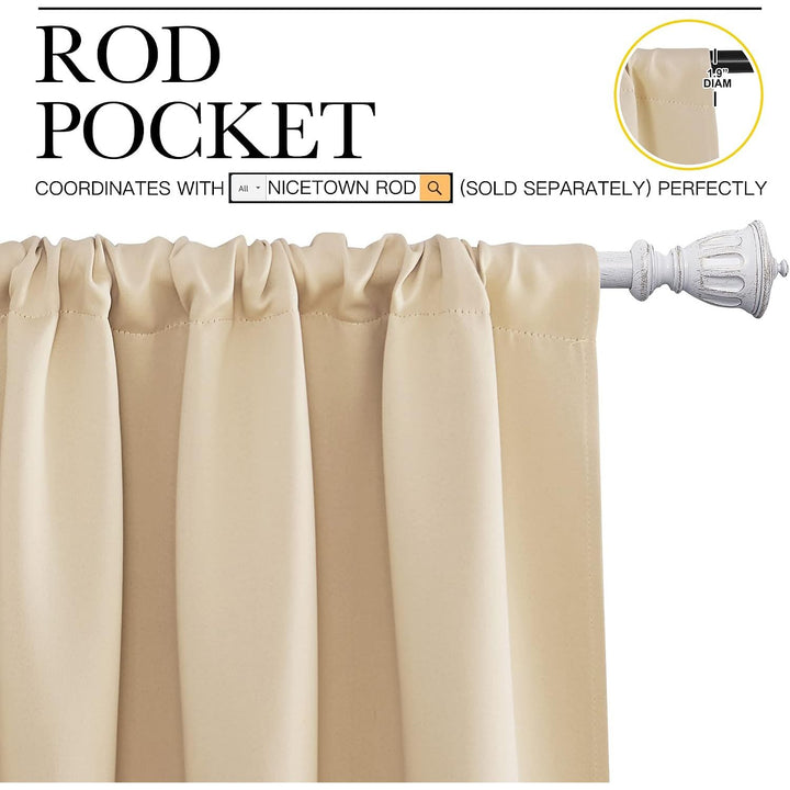 Biscotti Beige Rod-Pocket Blackout Curtains, 42 x 45 in, Set of 2 - Just Closeouts Canada Inc.
