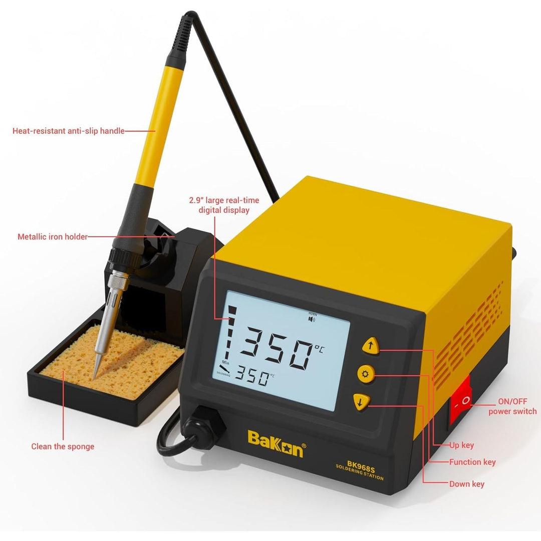 BK968S Soldering Station,Digital Display Soldering Iron Station with Solder Sucker, Tweezers,Soldering Tips,Tin Wires, Sponge with Precision Temperature Control(356°F - 896°F) - Just Closeouts Canada Inc.