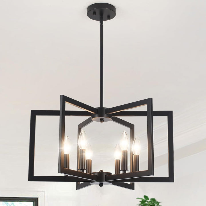 Black 6-Light Geometric Farmhouse Chandelier - Just Closeouts Canada Inc.