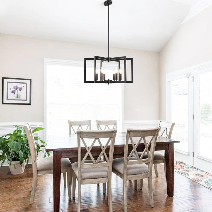 Black 6-Light Geometric Farmhouse Chandelier - Just Closeouts Canada Inc.