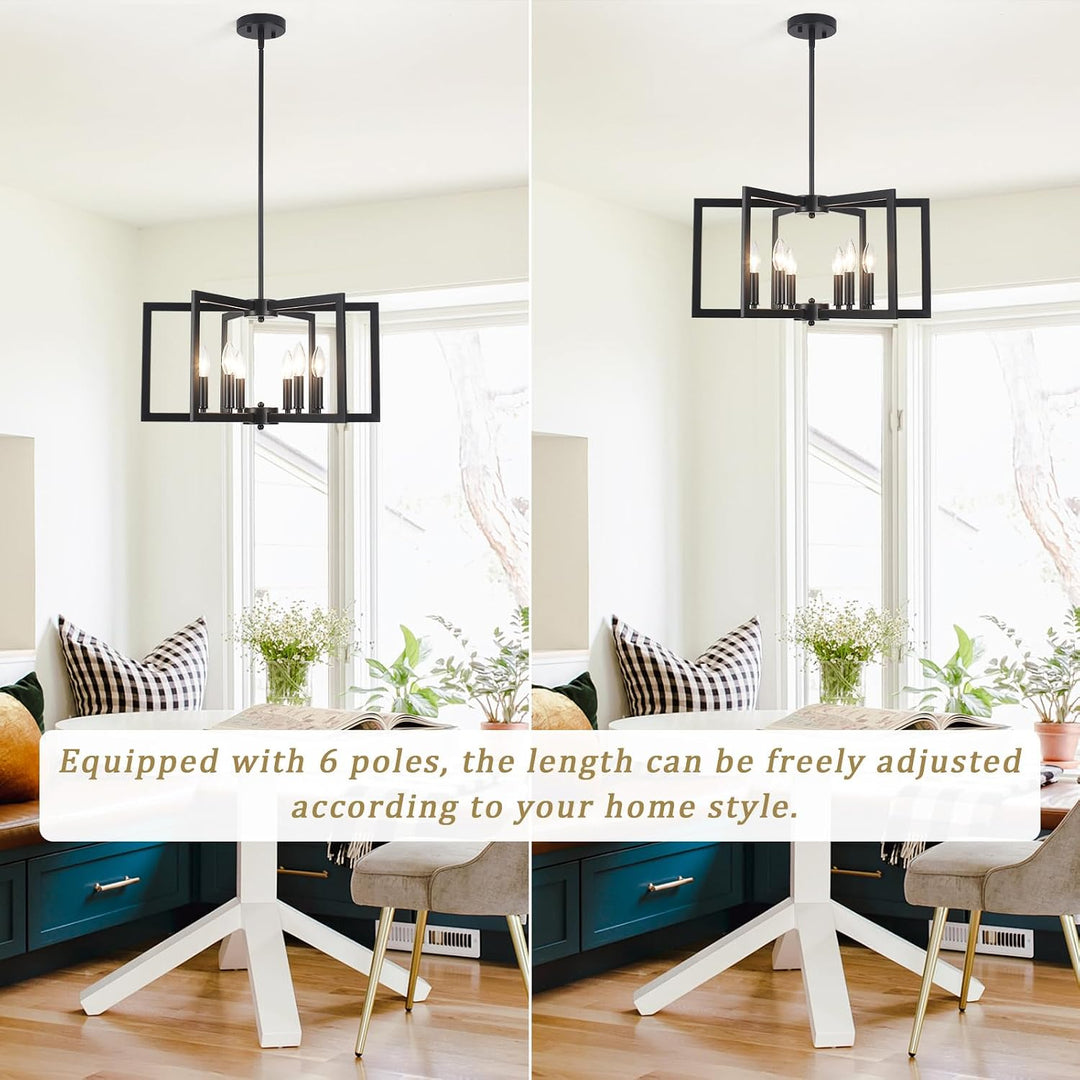Black 6-Light Geometric Farmhouse Chandelier - Just Closeouts Canada Inc.