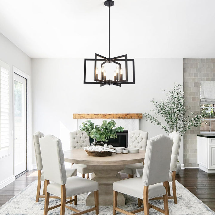 Black 6-Light Geometric Farmhouse Chandelier - Just Closeouts Canada Inc.