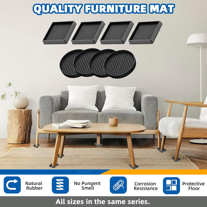 Black 8Pcs 3 x 3in Round and Square Shape Non Slip Furniture Pads Rubber Anti Skid Caster Cups, Leg Coasters Couch, Chair, Feet, and Bed Stoppers Anti-Sliding Floor Protectors for Furniture - Just Closeouts Canada Inc.X0047RVEV7