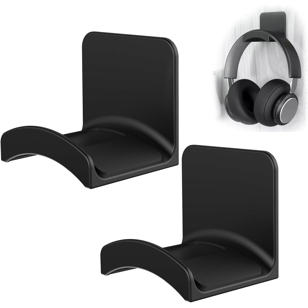 Black adhesive headphone hanger pair, view 1