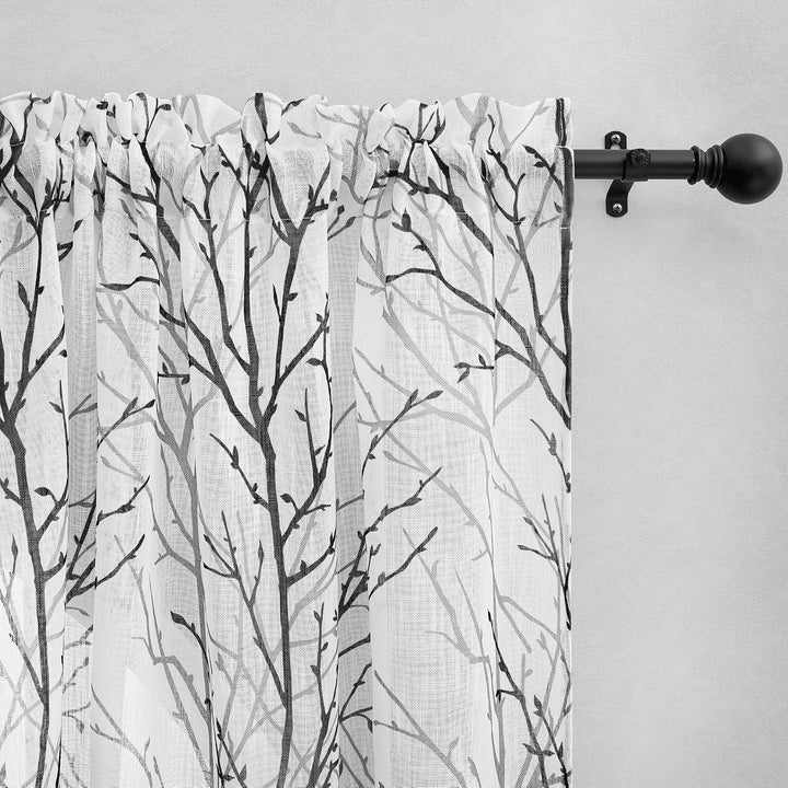 Black and Grey Branch-Print Sheer Curtains, 50 x 45 in, Set of 2 - Just Closeouts Canada Inc.
