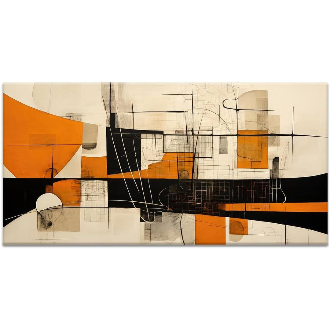 Black and Orange Abstract Wall Art Geometric Painting Neutral Artwork for Home Office Decor - Just Closeouts Canada Inc.