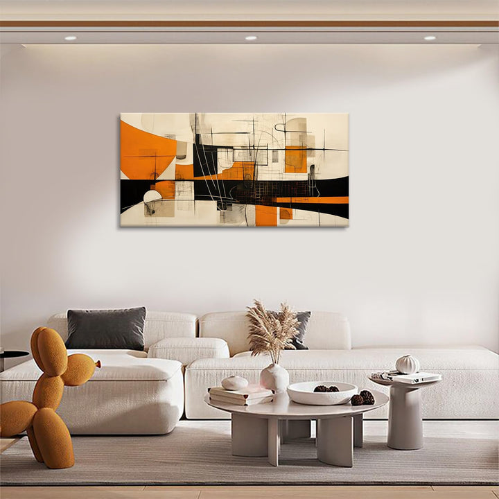 Black and Orange Abstract Wall Art Geometric Painting Neutral Artwork for Home Office Decor - Just Closeouts Canada Inc.