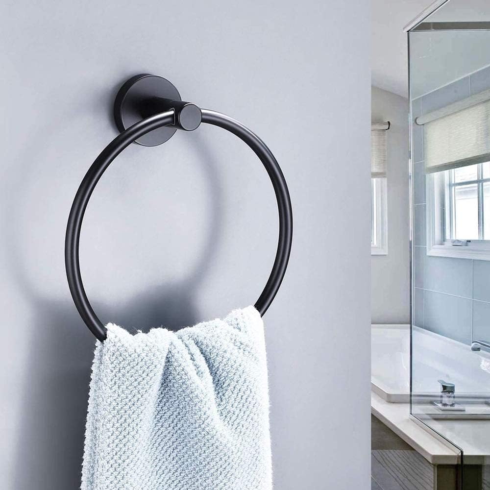 Black Bathroom Hardware, 2 Pieces Stainless Steel Bathroom Accessories Set Including Black Toilet Paper Holder and Black Towel Ring, Wall Mount - Just Closeouts Canada Inc.