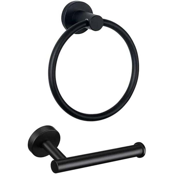 Black Bathroom Hardware, 2 Pieces Stainless Steel Bathroom Accessories Set Including Black Toilet Paper Holder and Black Towel Ring, Wall Mount - Just Closeouts Canada Inc.