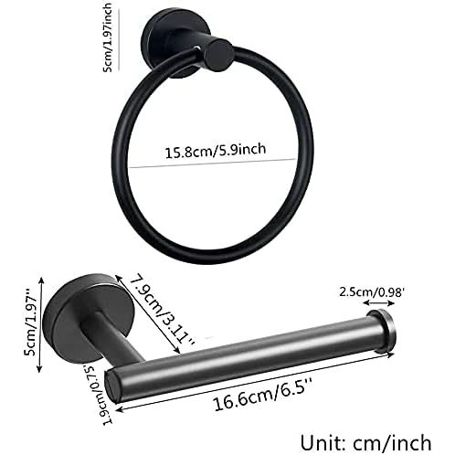 Black Bathroom Hardware, 2 Pieces Stainless Steel Bathroom Accessories Set Including Black Toilet Paper Holder and Black Towel Ring, Wall Mount - Just Closeouts Canada Inc.