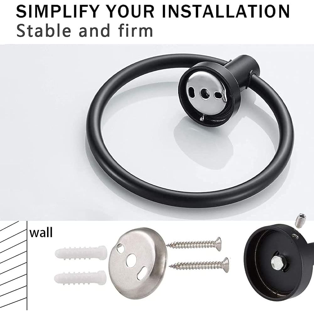Black Bathroom Hardware, 2 Pieces Stainless Steel Bathroom Accessories Set Including Black Toilet Paper Holder and Black Towel Ring, Wall Mount - Just Closeouts Canada Inc.