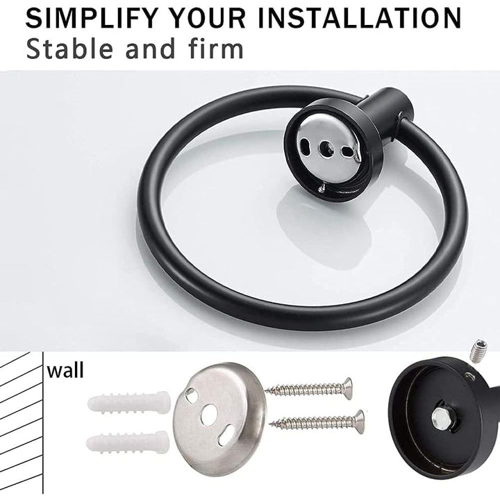 Black Bathroom Hardware, 2 Pieces Stainless Steel Bathroom Accessories Set Including Black Toilet Paper Holder and Black Towel Ring, Wall Mount - Just Closeouts Canada Inc.