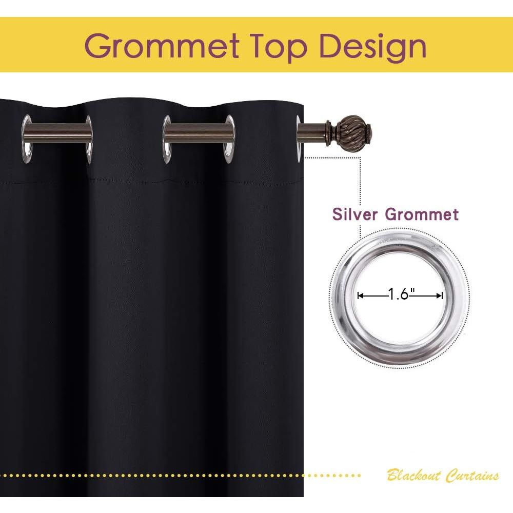 Black Blackout Grommet Curtains, 42 x 72 in, Set of 2 - Just Closeouts Canada Inc.