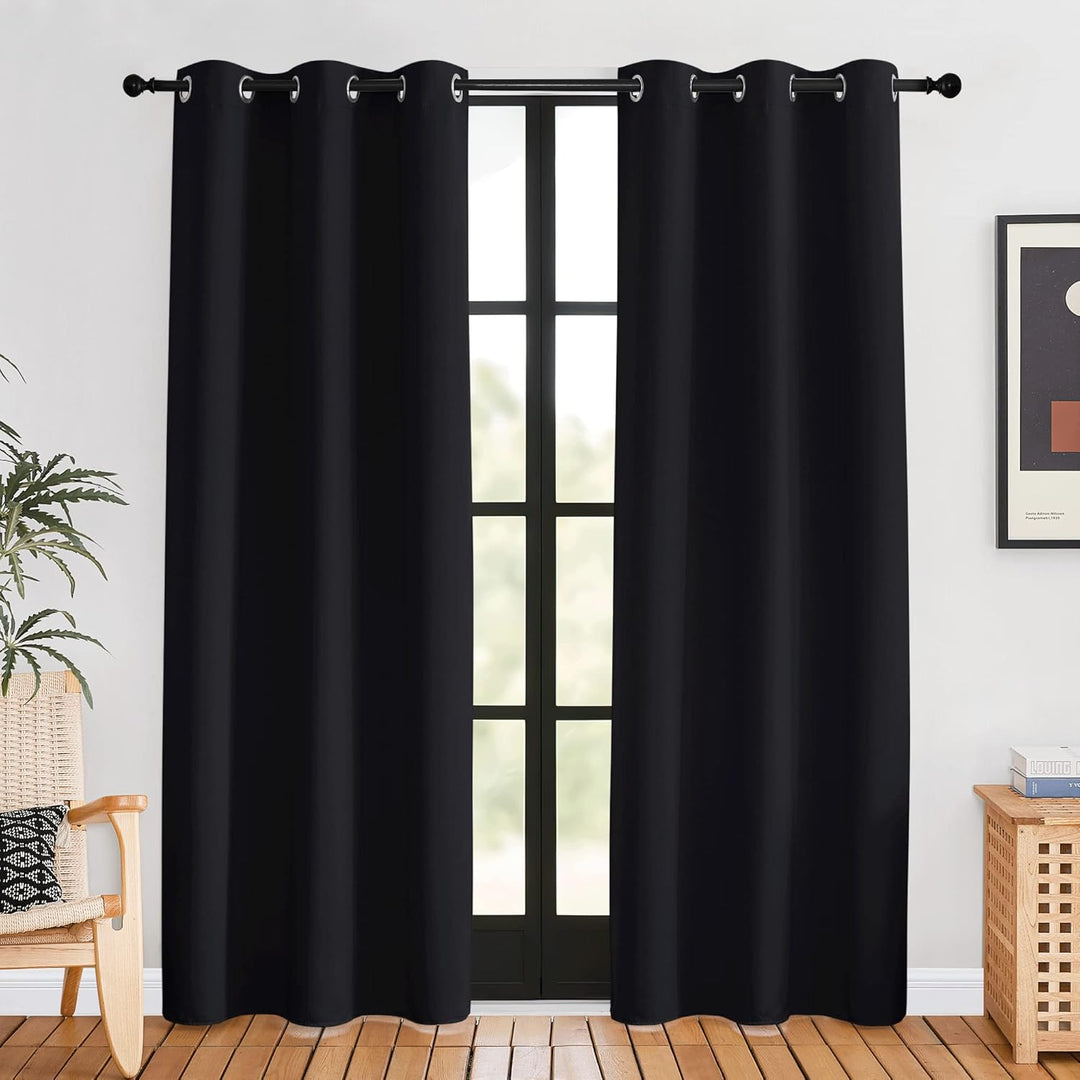 Black Blackout Grommet Curtains, 42 x 80 in, Set of 2 - Just Closeouts Canada Inc.